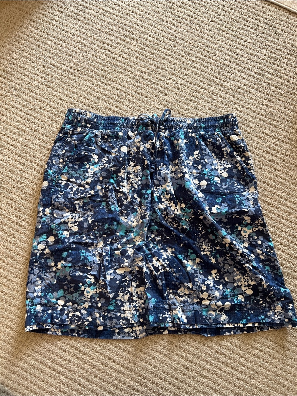 Eddie Bauer Navy Blue Floral Drawstring Midi Skirt